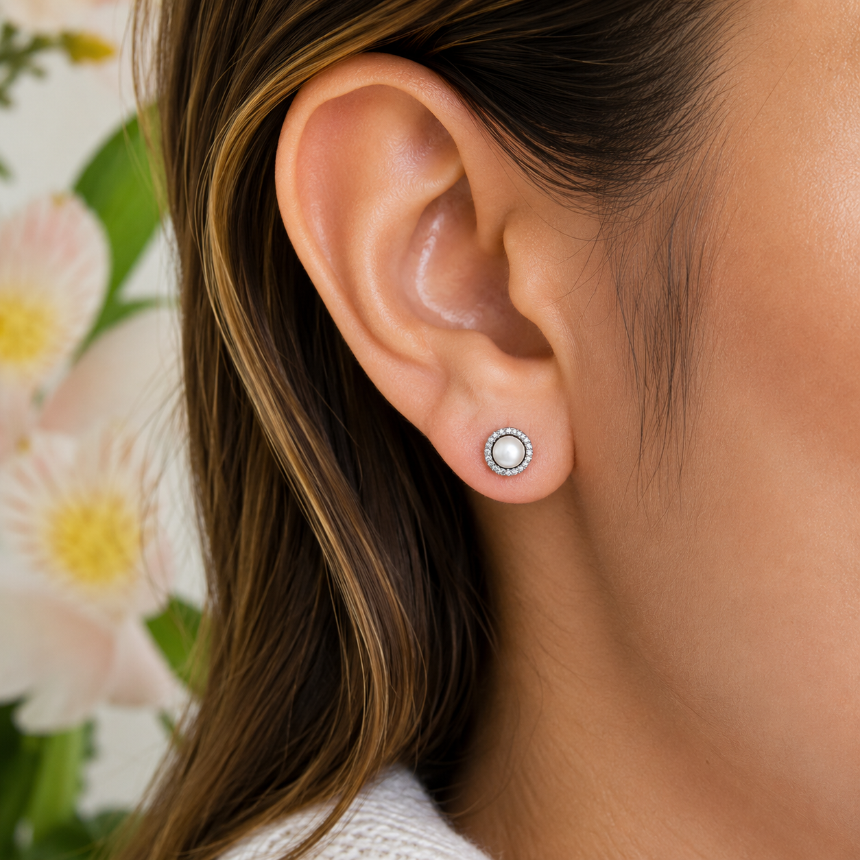 Arete Perla Zirconia Plata Ley 925