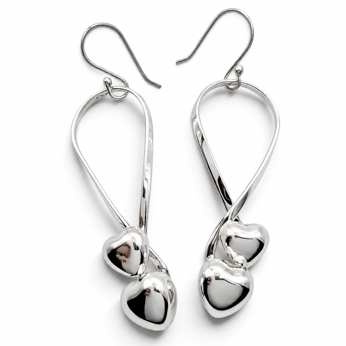 Arete 2 Corazones Plata Ley 925