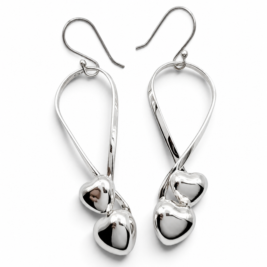 Arete 2 Corazones Plata Ley 925
