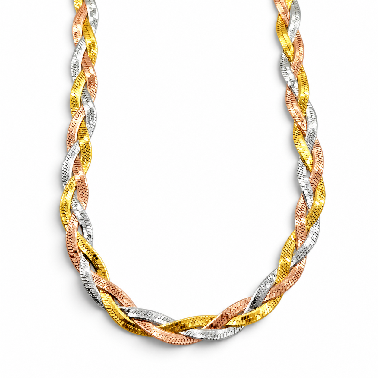 Cadena Trenzada Tricolor 5mm Plata Ley 925