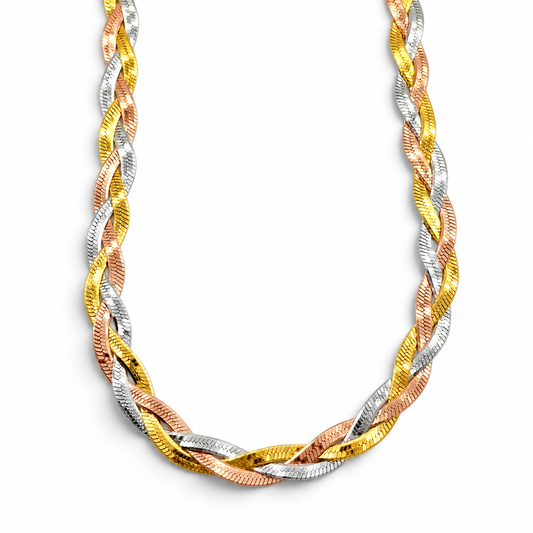 Cadena Trenzada Tricolor 5mm Plata Ley 925