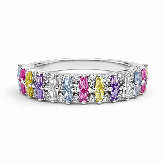 Anillo Zirconia Colores Plata Ley 925