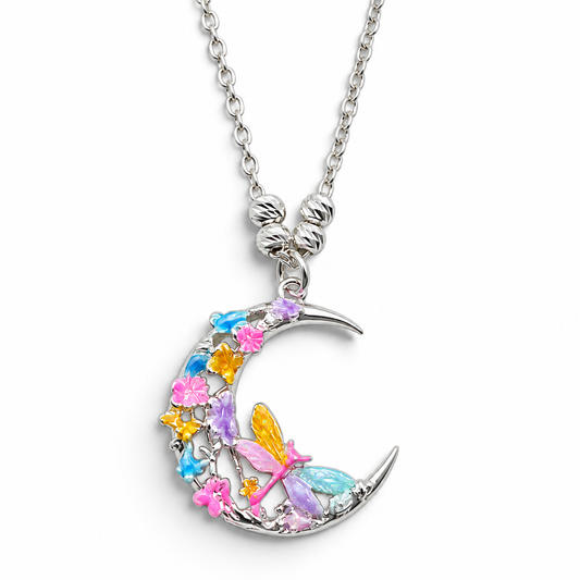 Collar Luna Libelula Flores Plata Ley 925