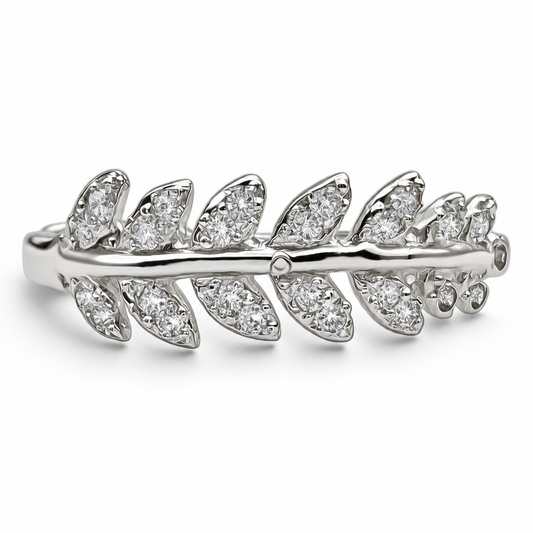 Anillo Hojitas Blanco Plata Ley 925