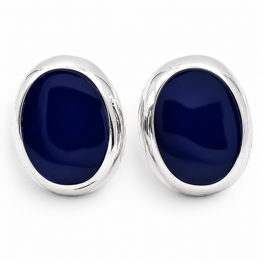 Arete Ovalo Azul Plata Ley 925