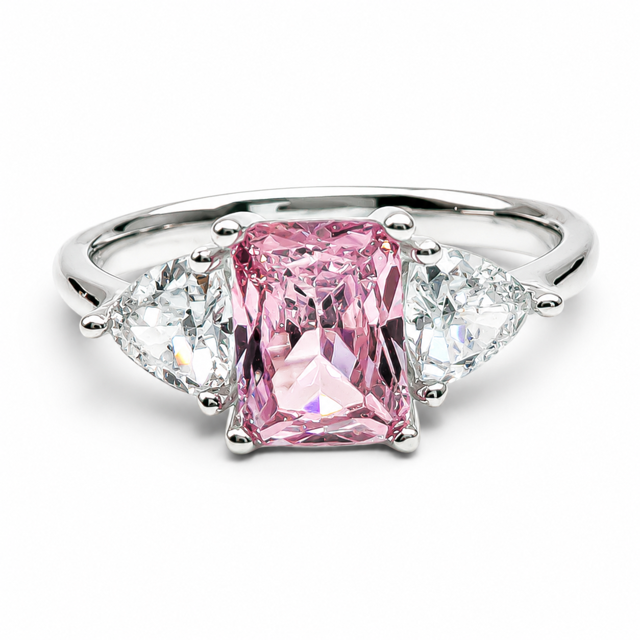 Anillo Cuadro Rosa Plata Ley 925