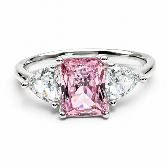 Anillo Cuadro Rosa Plata Ley 925