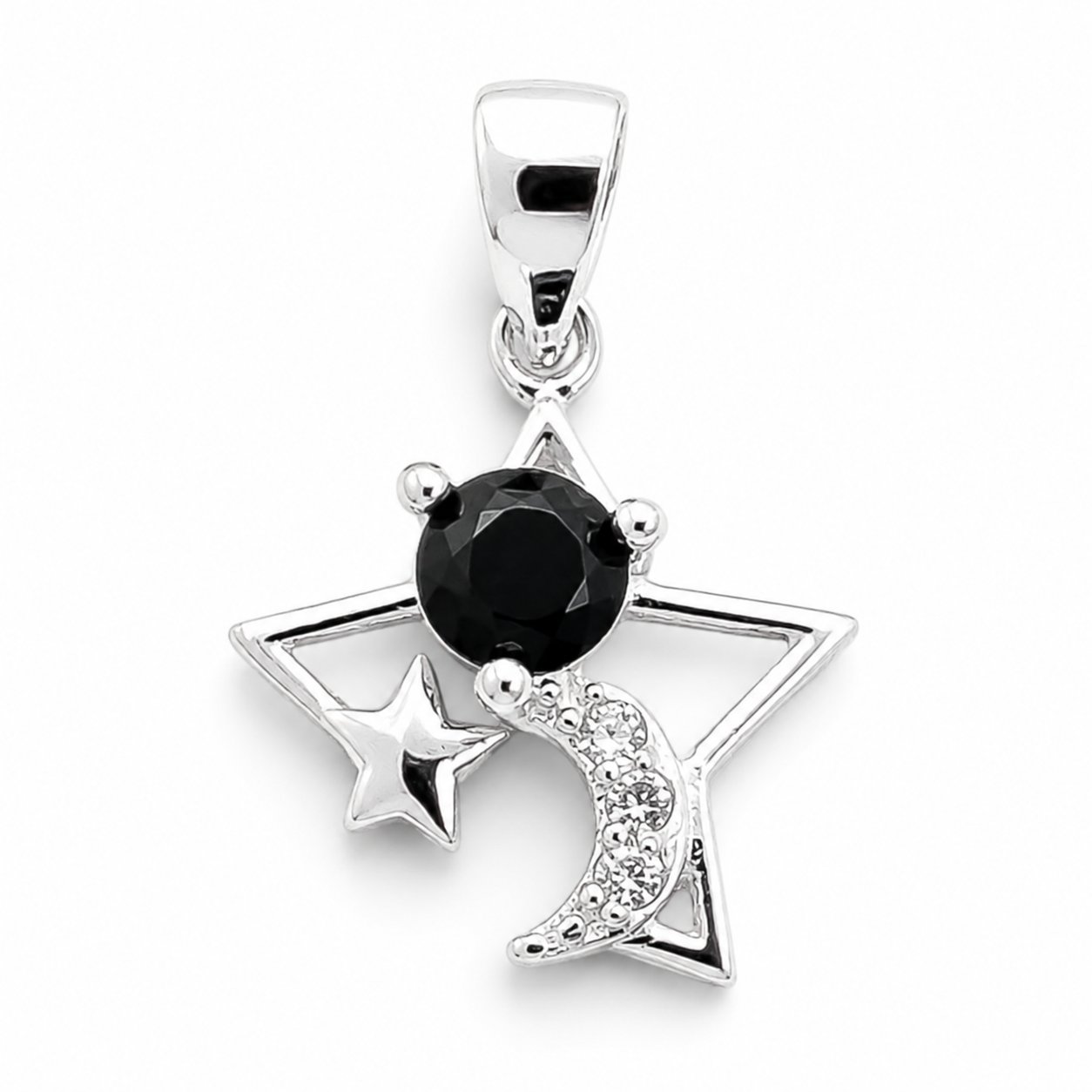 Dije Estrella Negro Plata Ley 925