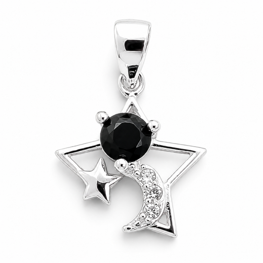Dije Estrella Negro Plata Ley 925