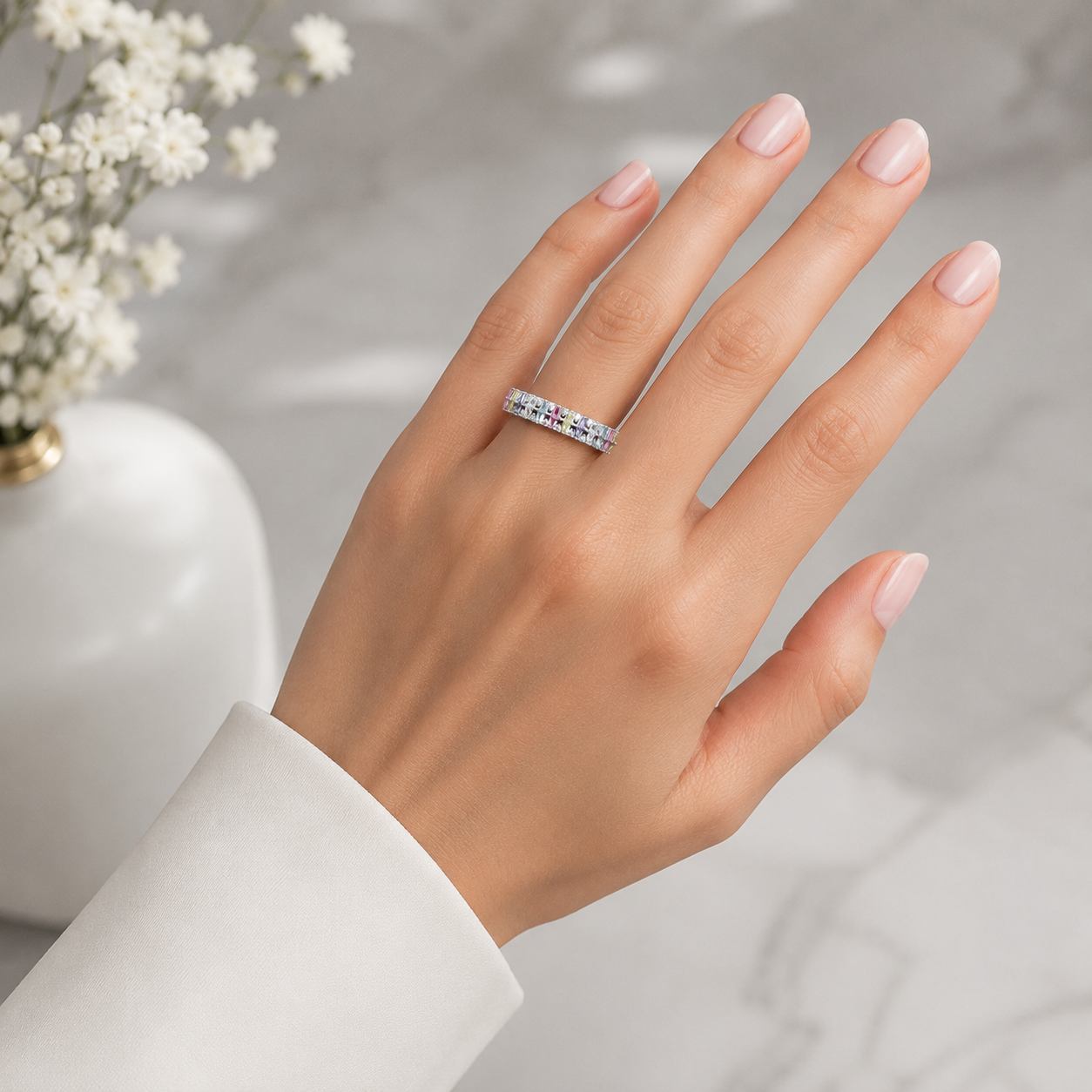 Anillo Zirconia Colores Plata Ley 925
