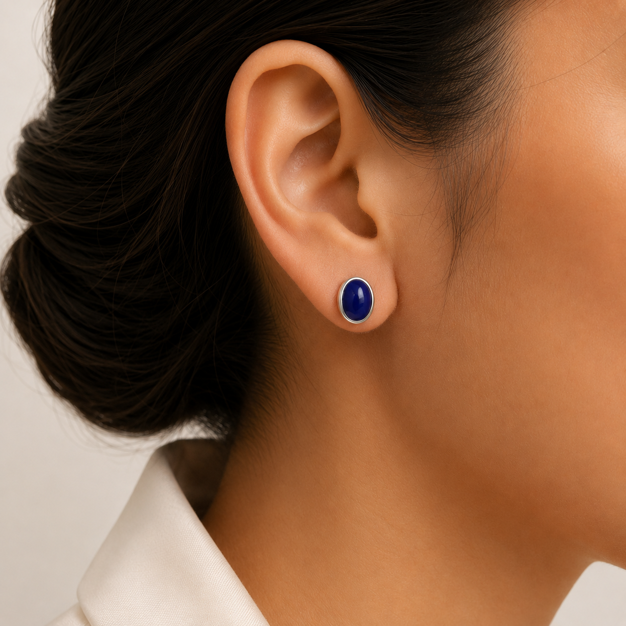 Arete Ovalo Azul Plata Ley 925