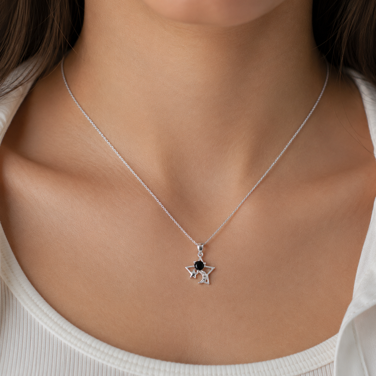Dije Estrella Negro Plata Ley 925