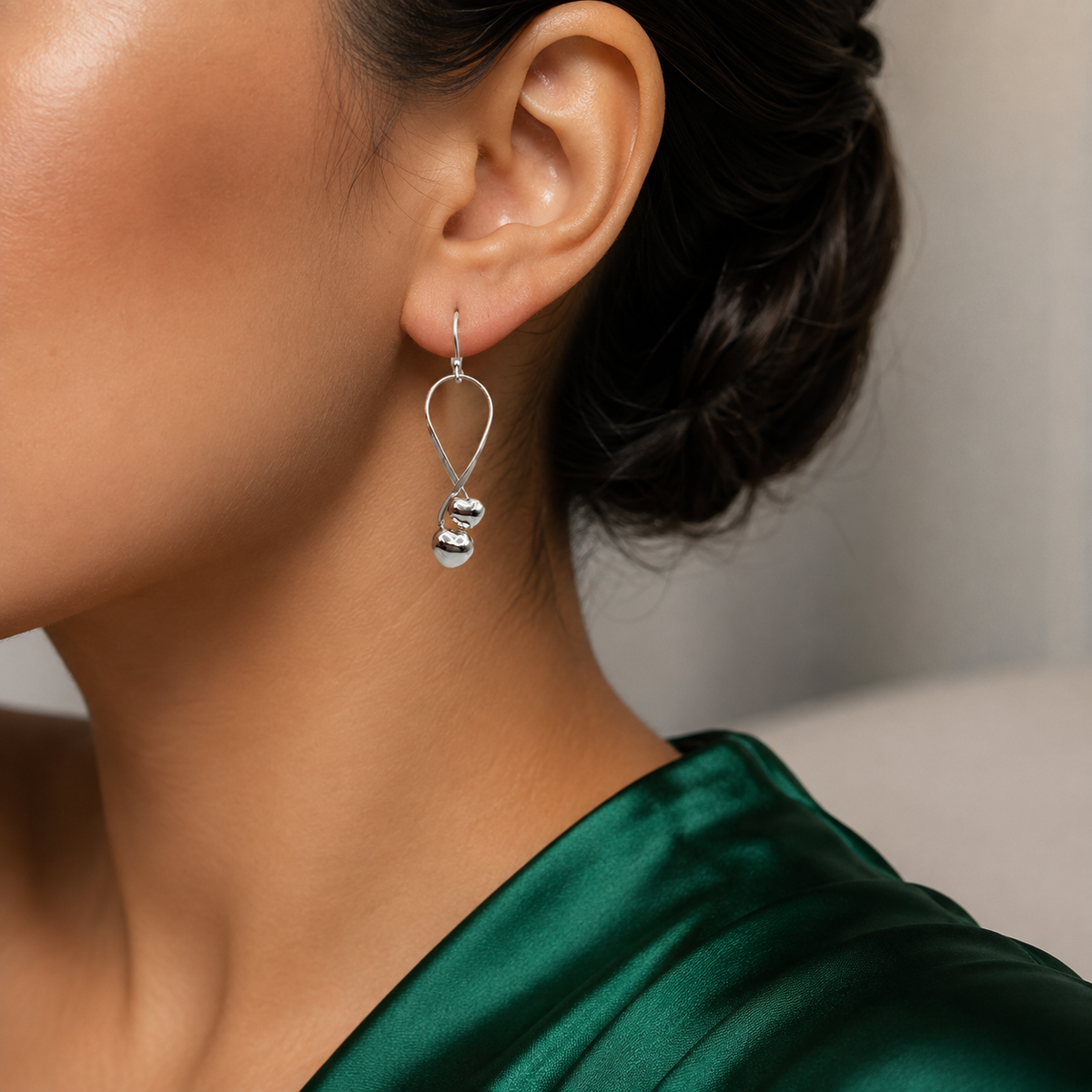 Arete 2 Corazones Plata Ley 925