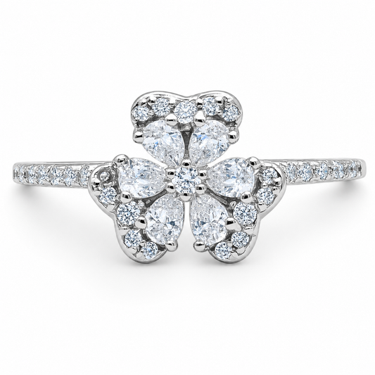 Anillo Flor Zirconia Plata Ley 925