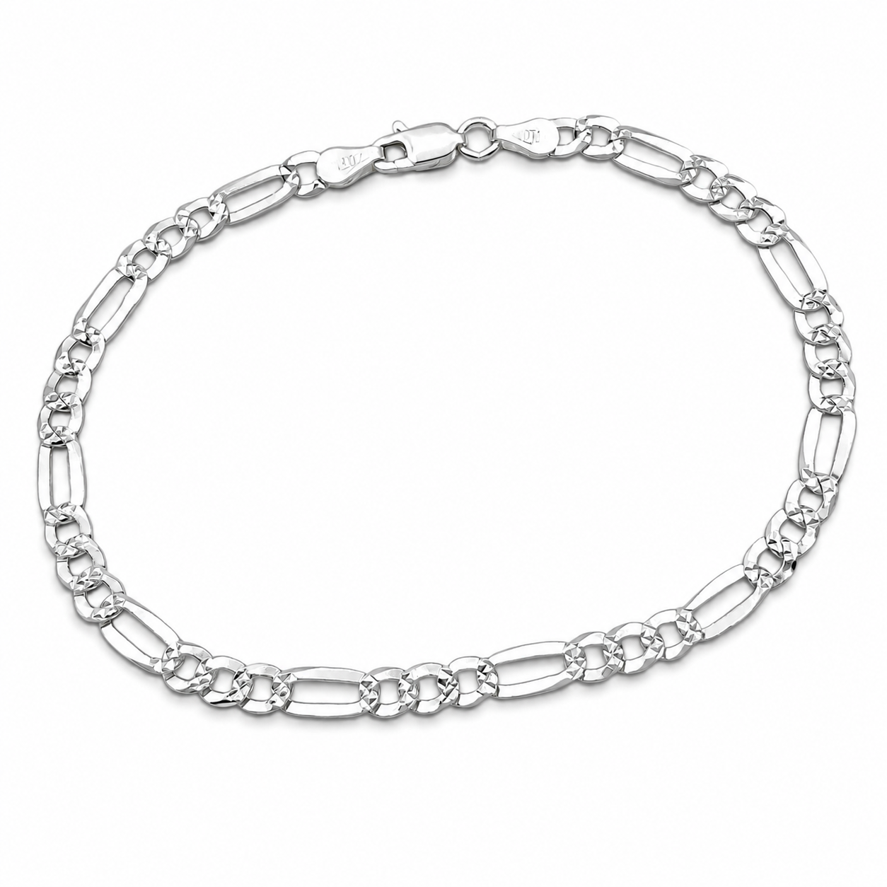 Pulso Figaro Diamantado 4mm Plata Ley 925