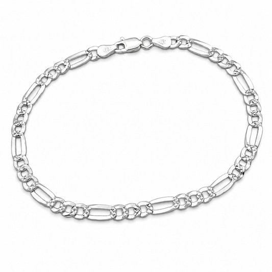 Pulso Figaro Diamantado 4mm Plata Ley 925