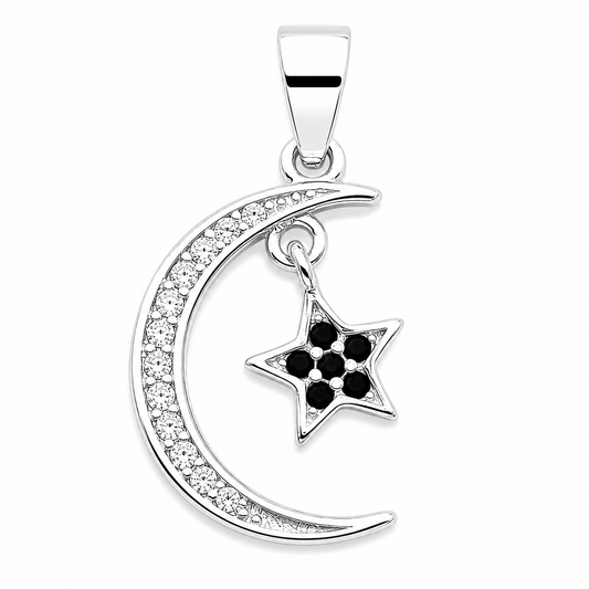 Dije Luna Estrella Negro Plata Ley 925