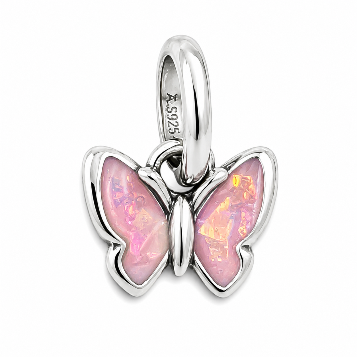 Charm Mariposa Rosa Plata Ley 925