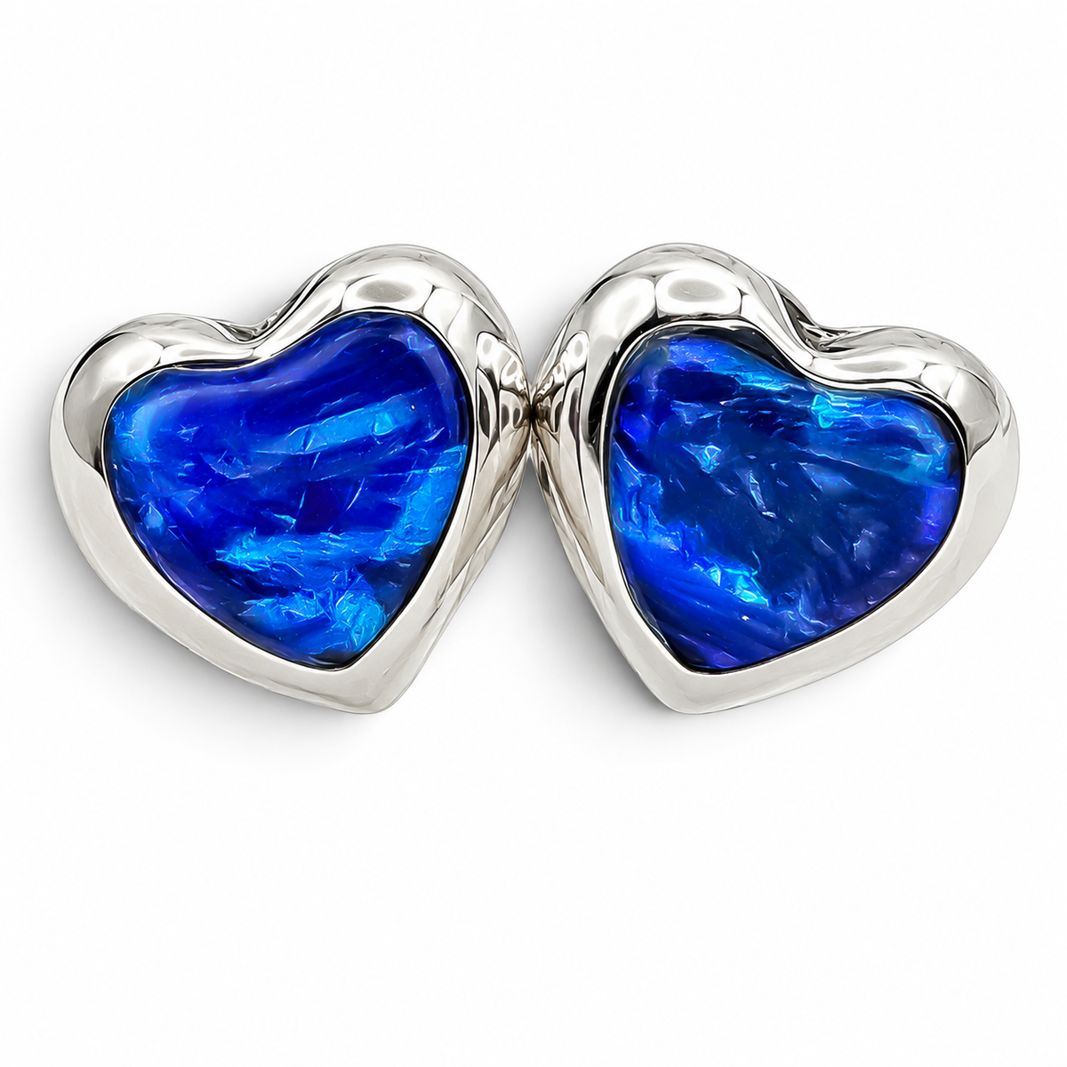 Arete Corazon Azul Opalo Plata Ley 925
