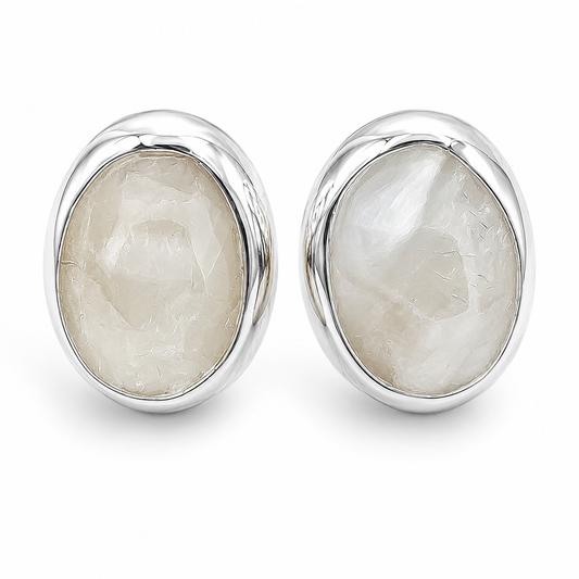 Arete Ovalo Blanco Plata Ley 925