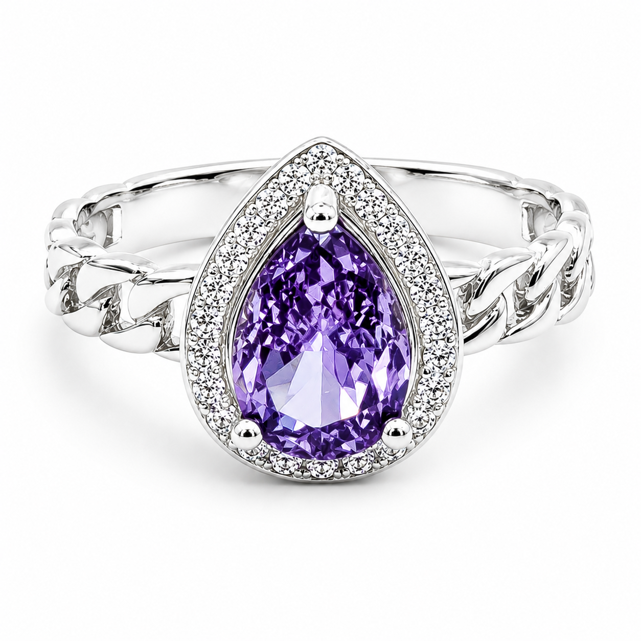 Anillo Lila Gota Plata Ley 925