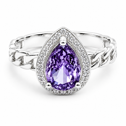 Anillo Lila Gota Plata Ley 925