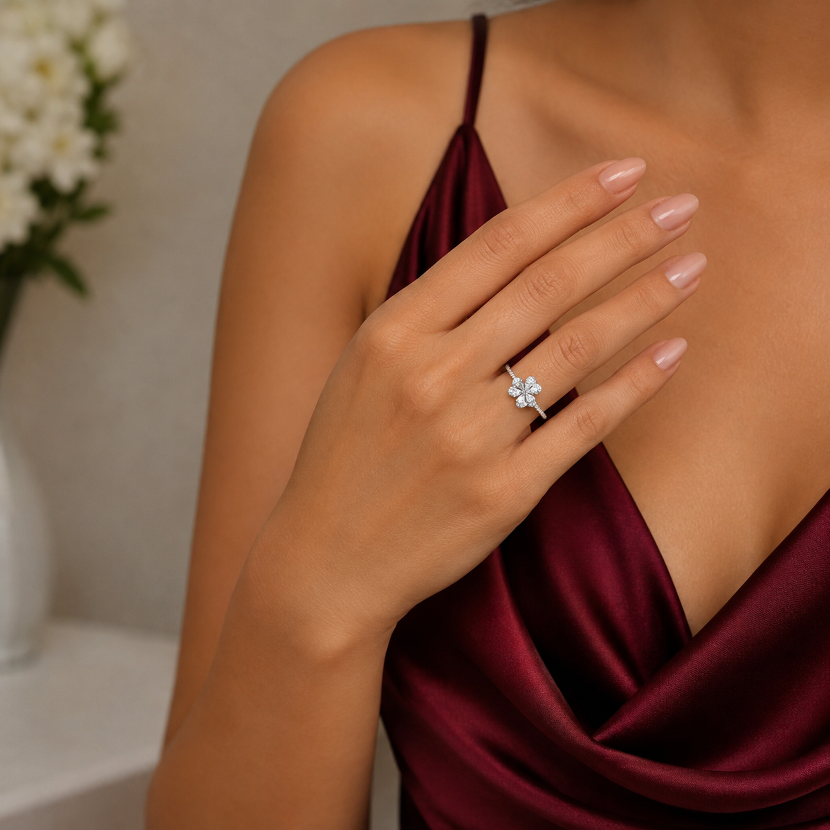 Anillo Flor Zirconia Plata Ley 925