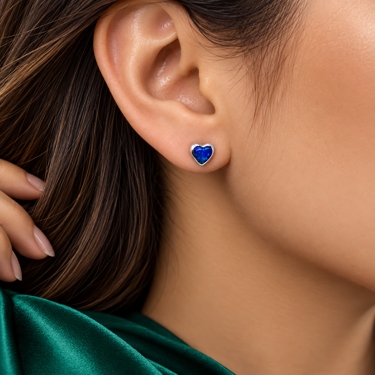 Arete Corazon Azul Opalo Plata Ley 925