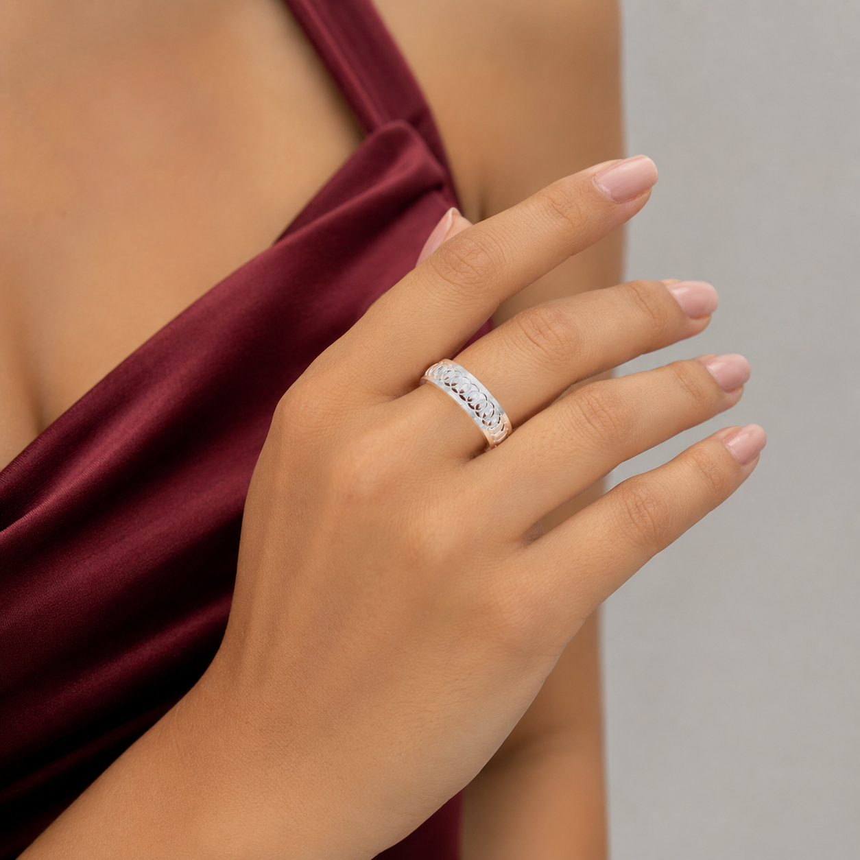 Anillo Argolla Diamantada Plata Ley 925