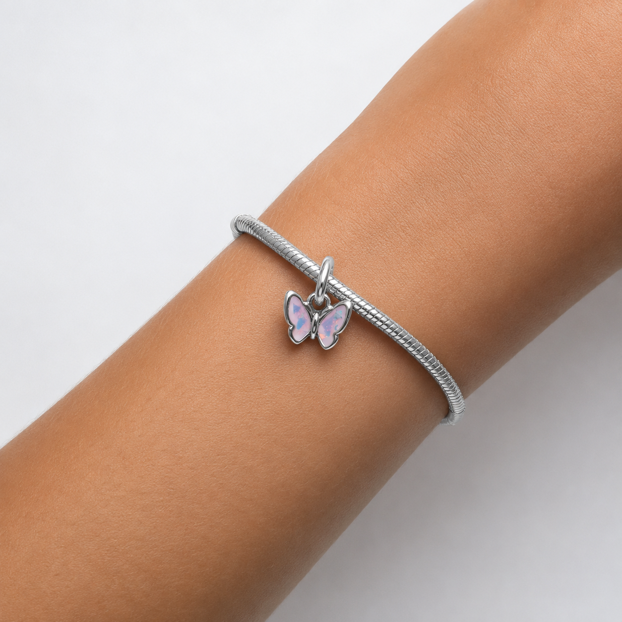 Charm Mariposa Rosa Plata Ley 925