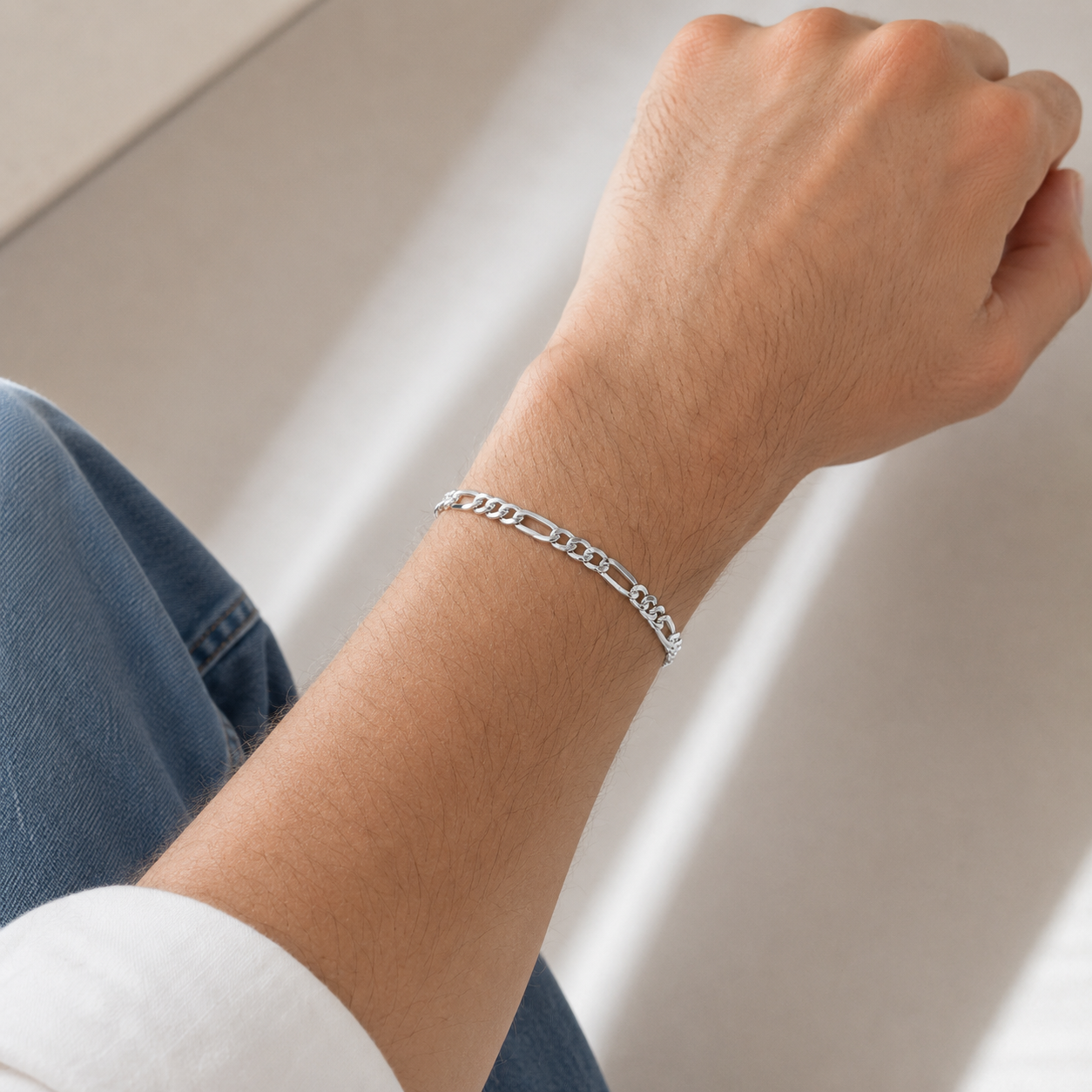 Pulso Figaro Diamantado 4mm Plata Ley 925