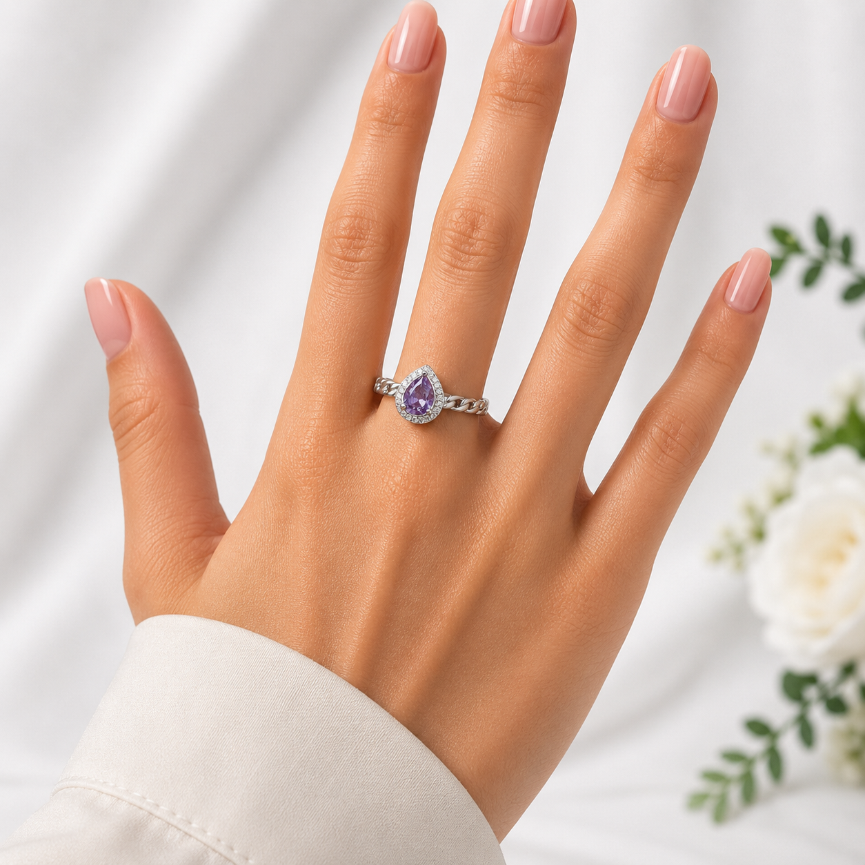 Anillo Lila Gota Plata Ley 925
