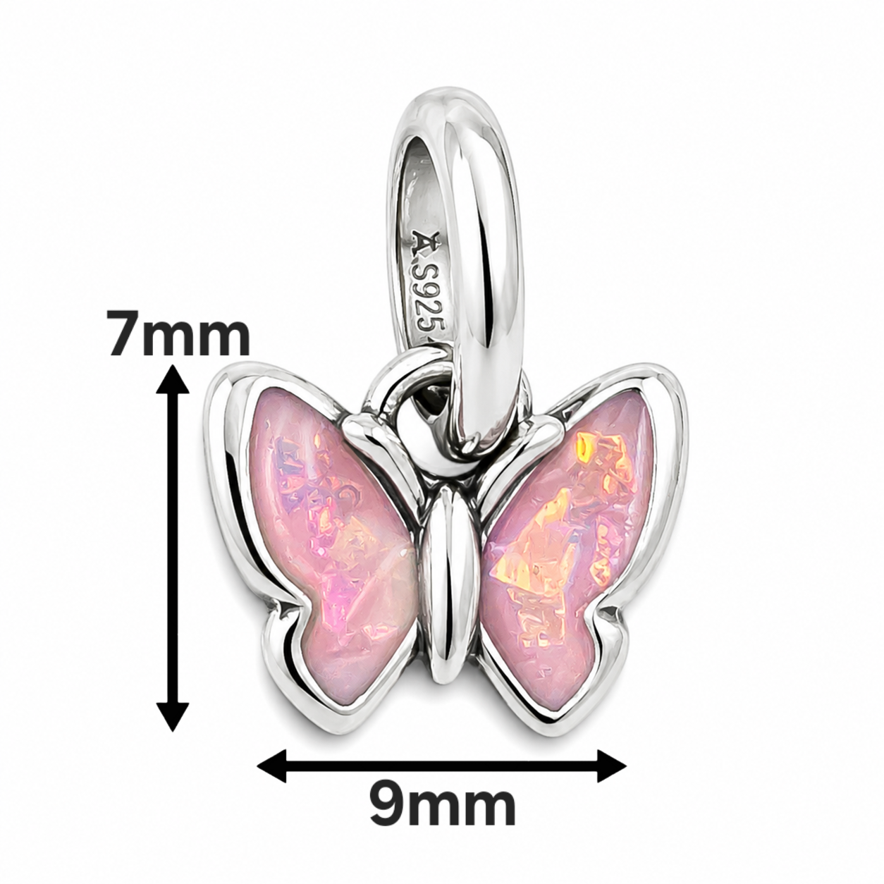 Charm Mariposa Rosa Plata Ley 925