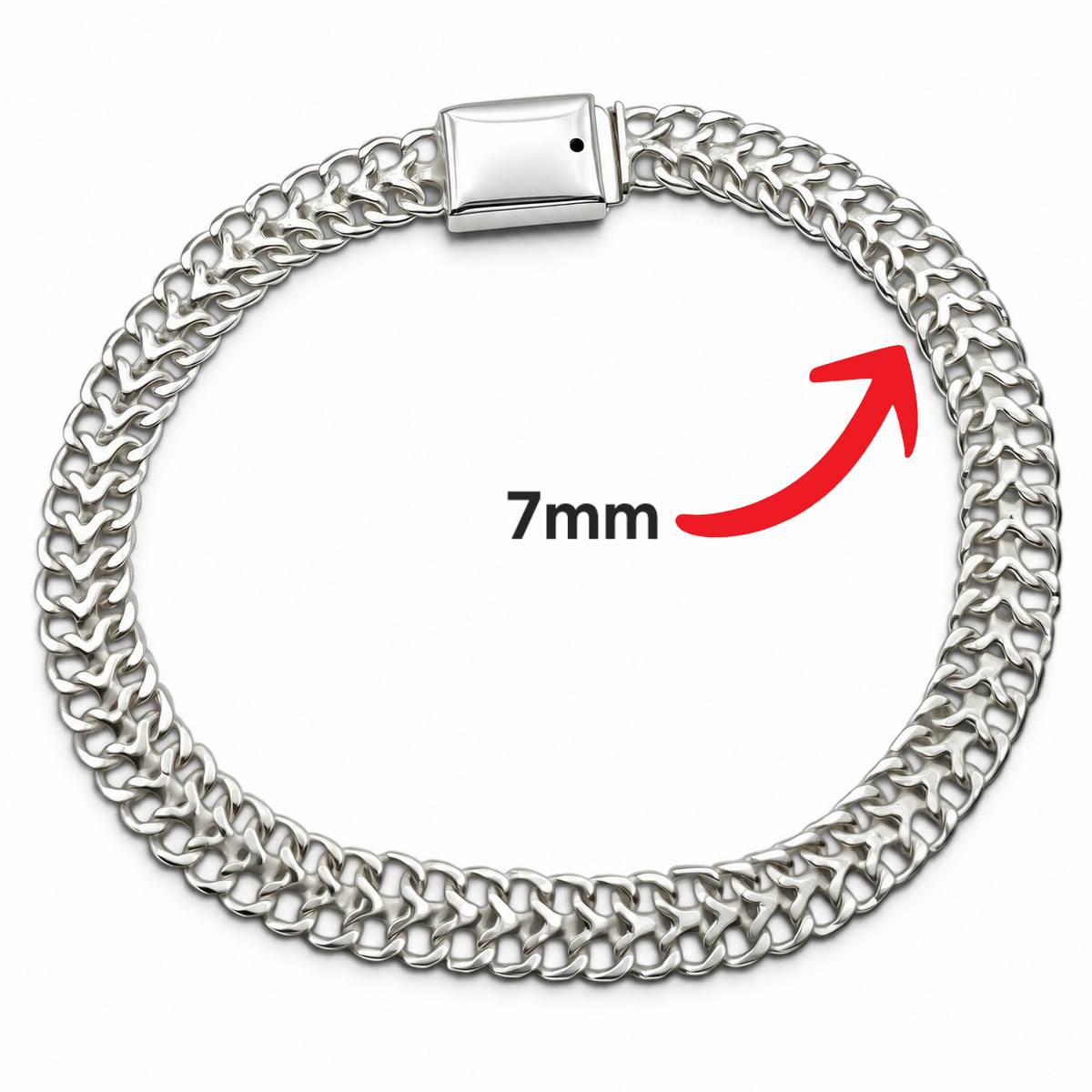Pulso Doble Cubano 7mm Plata Ley 925