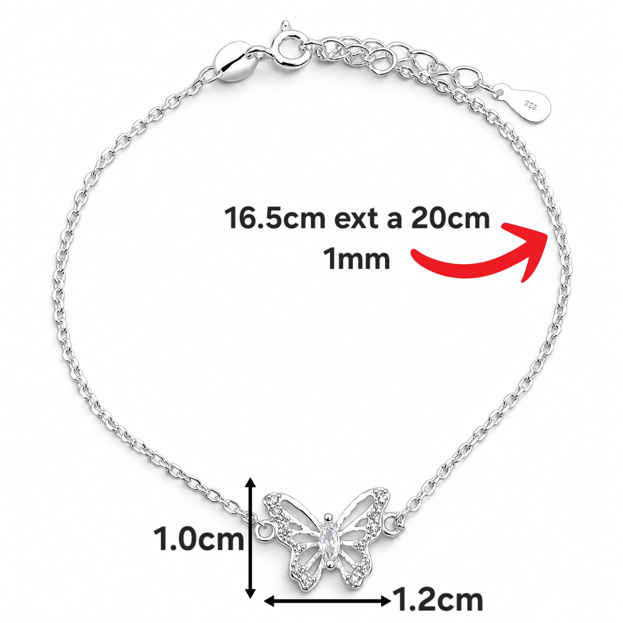 Pulsera Mariposa Blanca Plata Ley 925