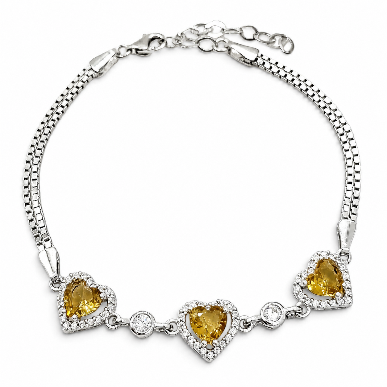 Pulsera 3 Corazones Plata Ley 925