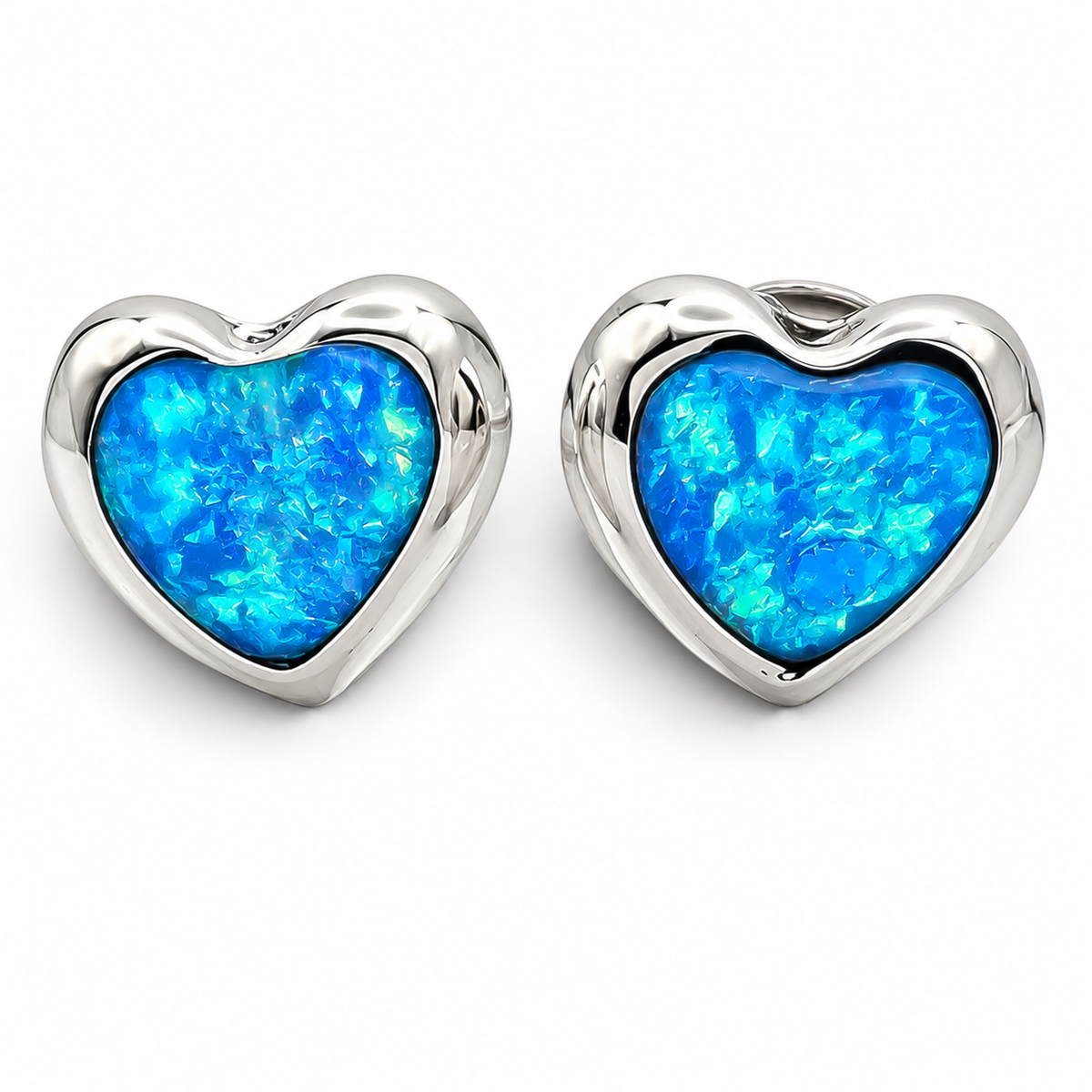 Arete Corazon Aqua Opalo Plata Ley 925