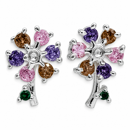 Broquel Flor Multicolor Plata Ley 925