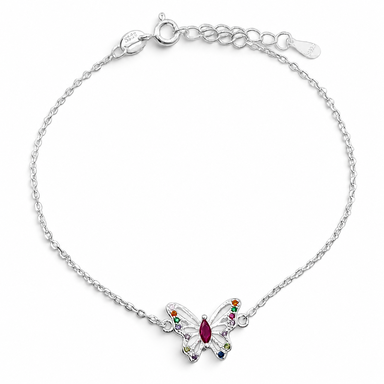 Pulsera Mariposa Multicolor Plata Ley 925
