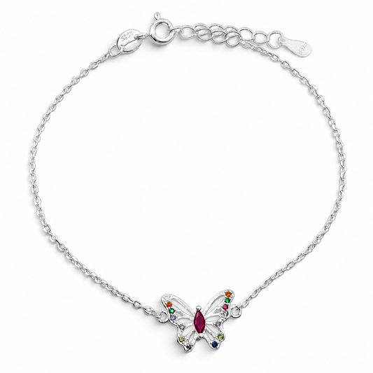 Pulsera Mariposa Multicolor Plata Ley 925