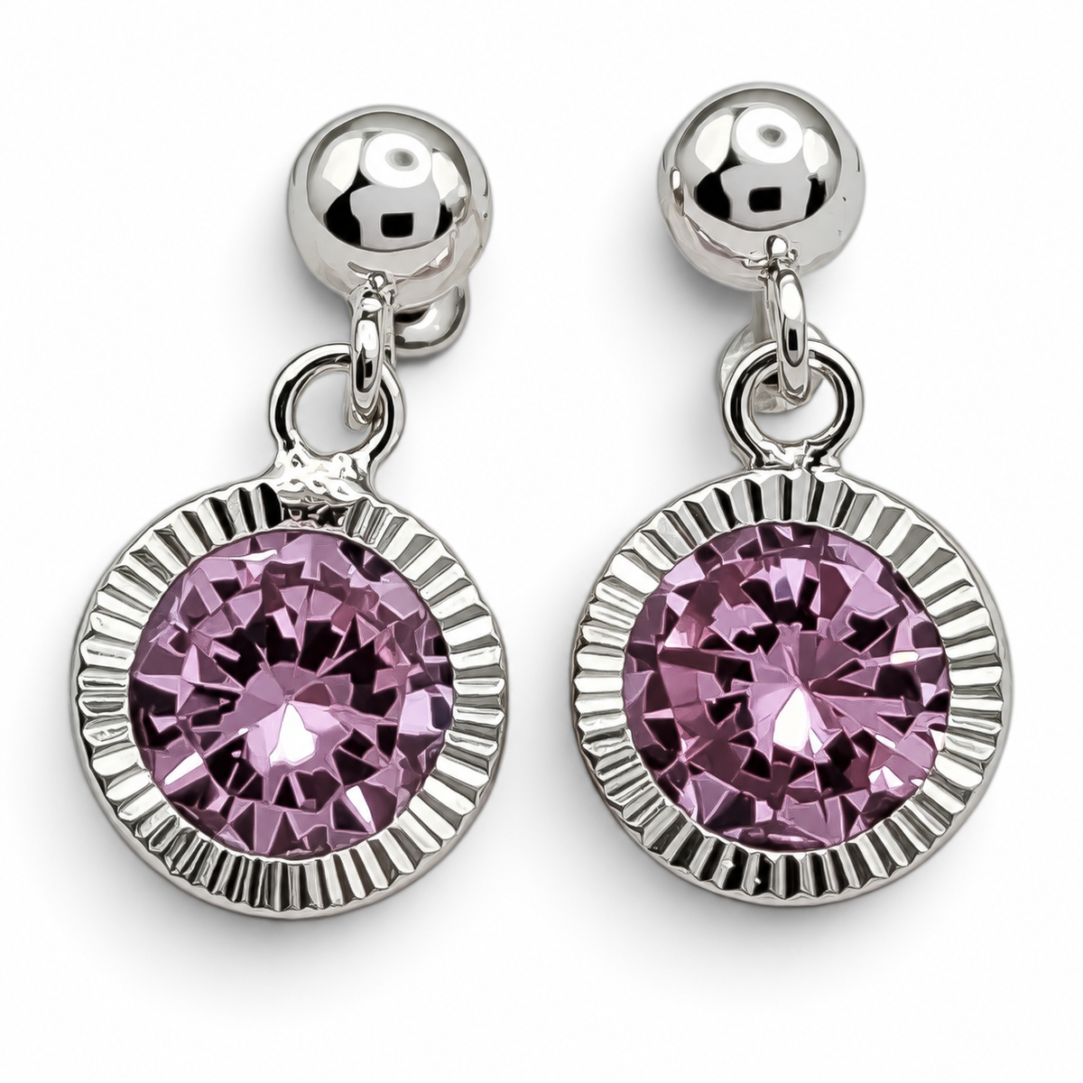 Broquel Bisel Diamantada Rosa Plata Ley 925
