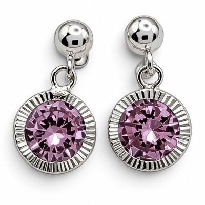 Broquel Bisel Diamantada Rosa Plata Ley 925