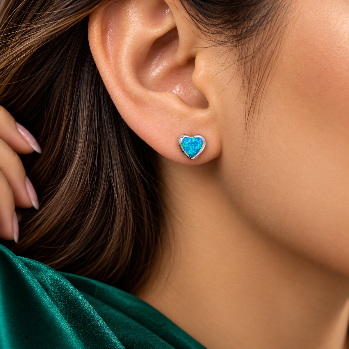 Arete Corazon Aqua Opalo Plata Ley 925