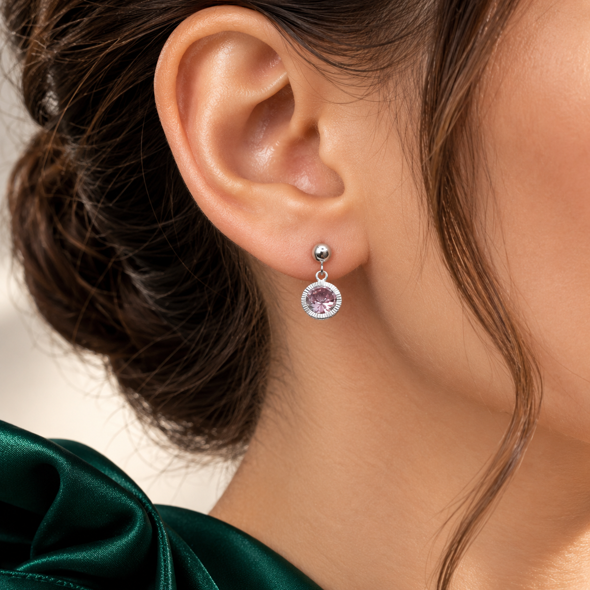 Broquel Bisel Diamantada Rosa Plata Ley 925