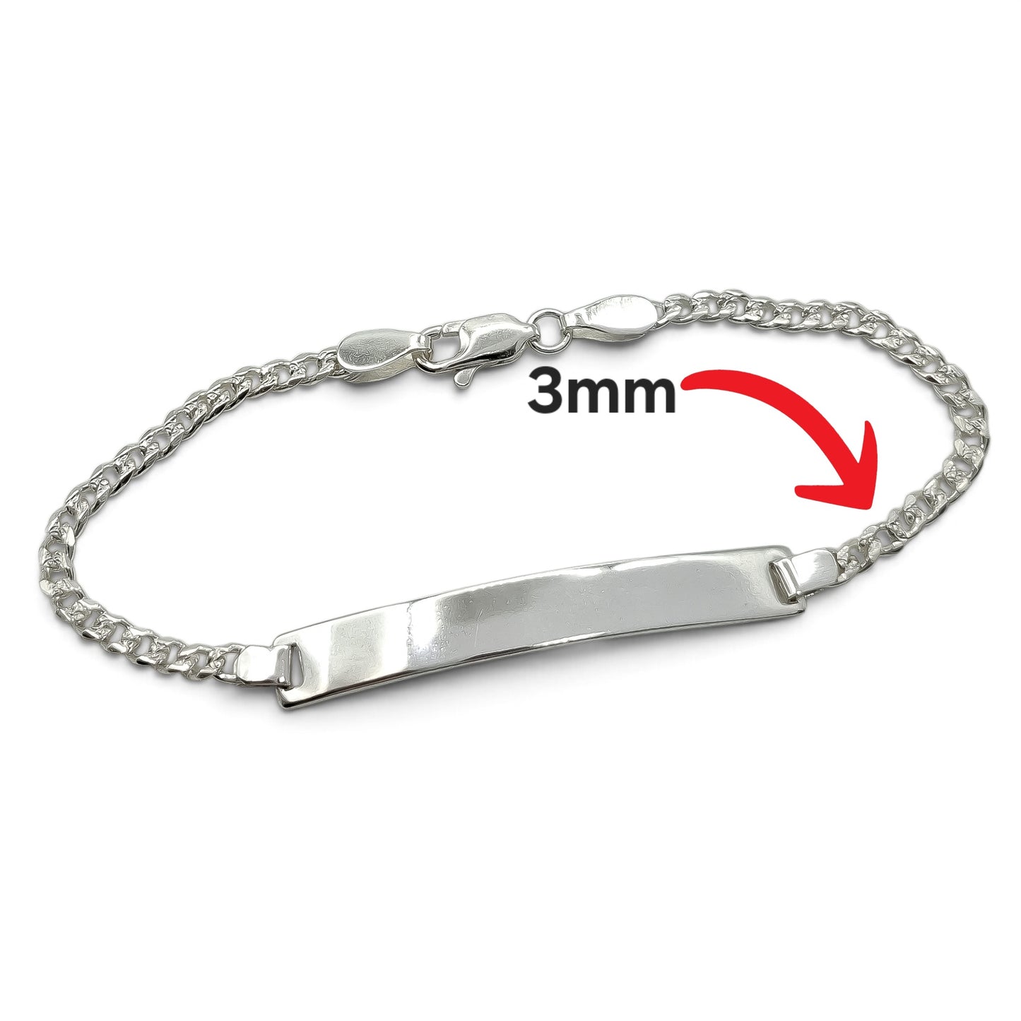 Esclava Cubana Diamantada 3mm Plata Ley 925