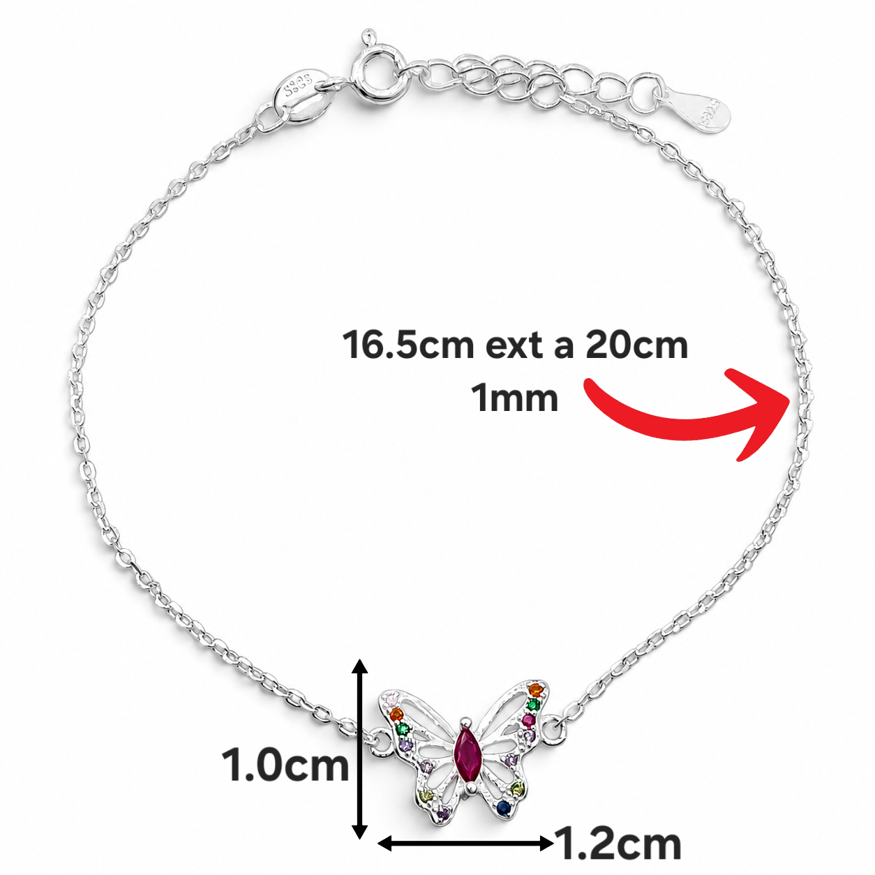 Pulsera Mariposa Multicolor Plata Ley 925