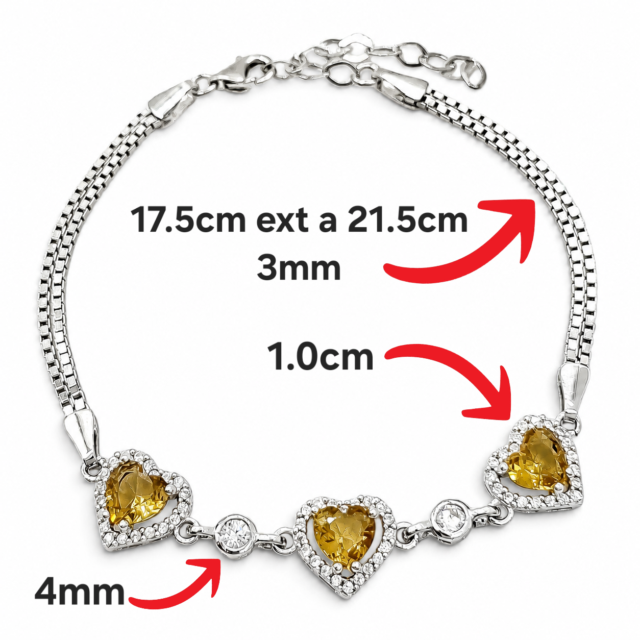 Pulsera 3 Corazones Plata Ley 925
