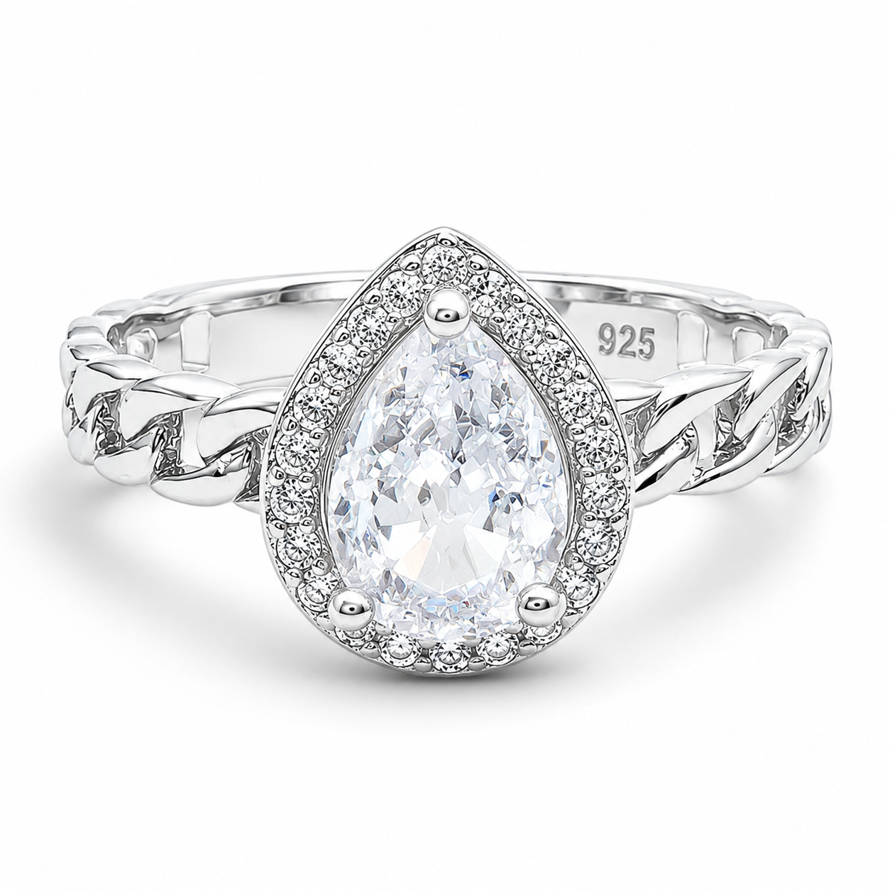 Anillo Blanco Gota Plata Ley 925
