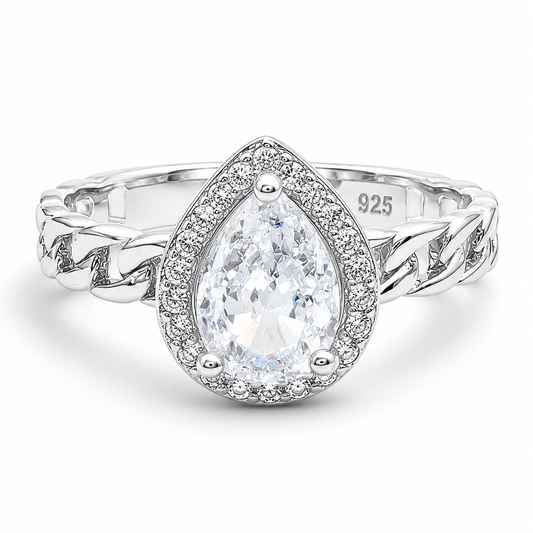 Anillo Blanco Gota Plata Ley 925