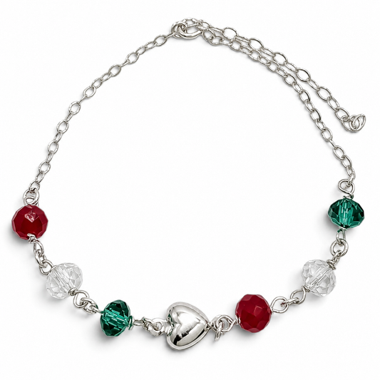 Pulsera Tricolor Corazon Plata Ley 925